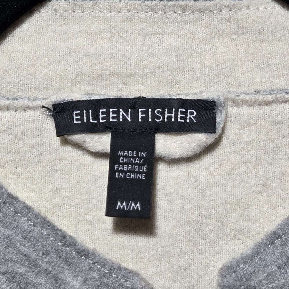 Eileen Fisher Boiled Merino Wool Heather Gray Zip Front Knit Mid Length Jacket M - Picture 2 of 8